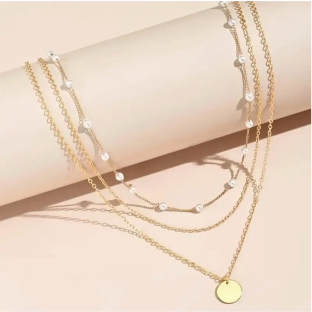 New 14K Gold Plated Layering Pearl Necklace - Picture 2 of 3